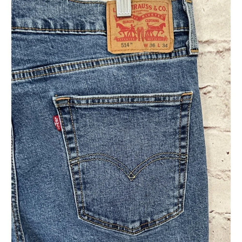 LEVI'S 514 Slim Straight Medium Wash Blue Denim Jeans Mens Size W 36 x L 34